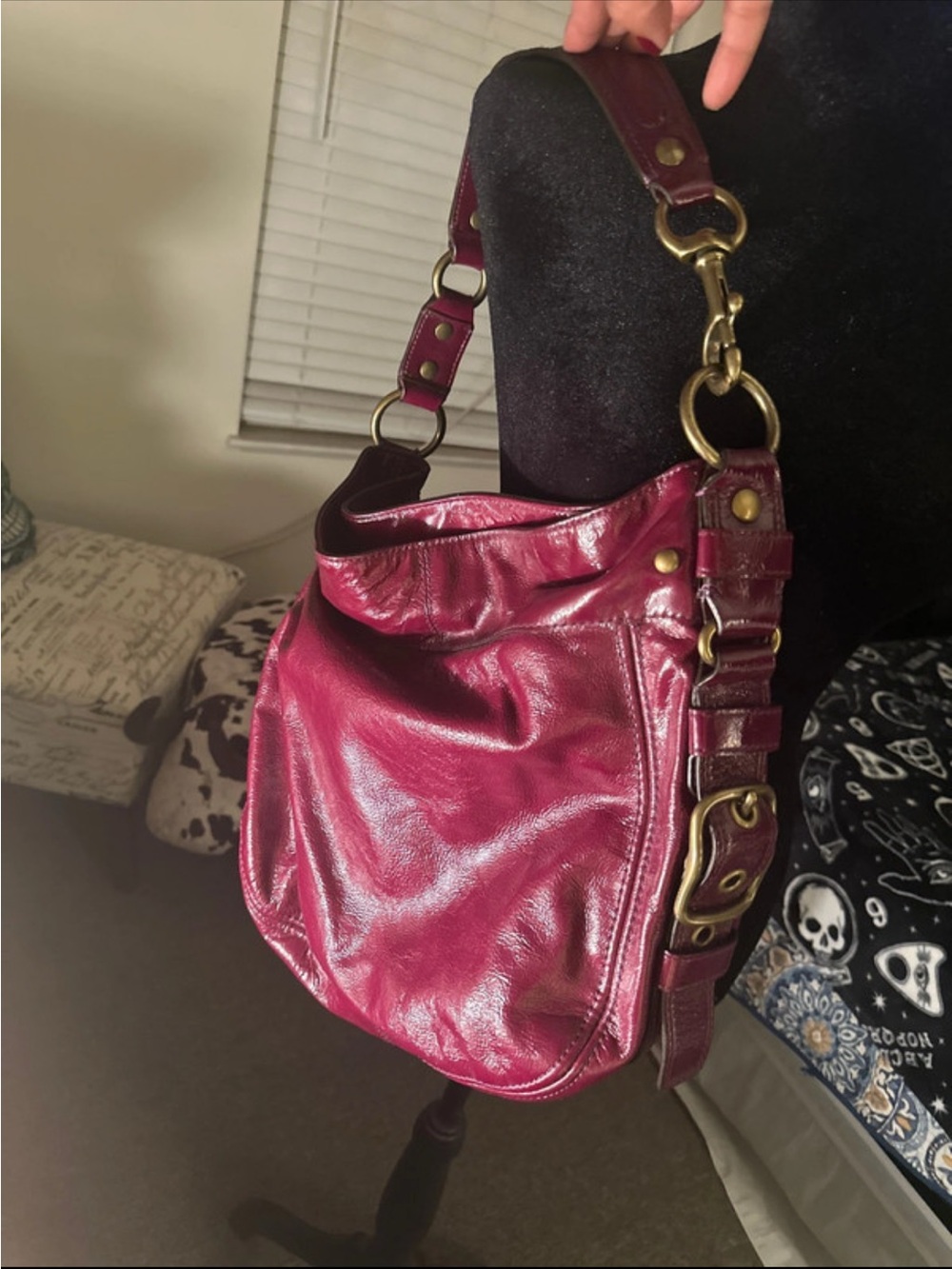 Coach Burgundy Leather Shoulder Hobo Bag with Brass Hardware